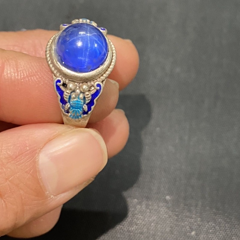 Fashion Ethnic Wear For Men - Ethnic Cloisonne Open Ring, Exquisite Blue