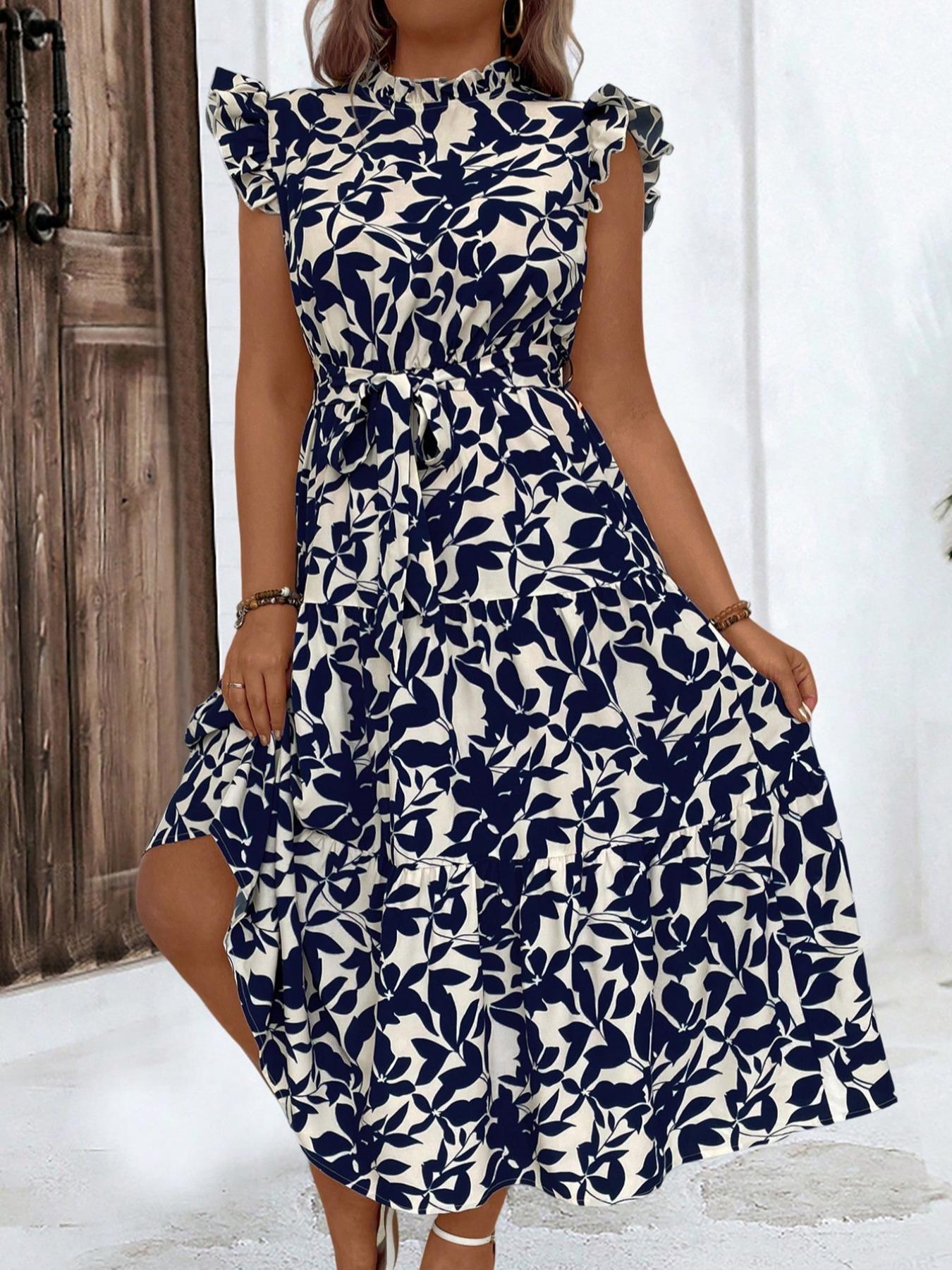 Ethnic Fashion Dress - Plus Size Floral Print Ruched Belted